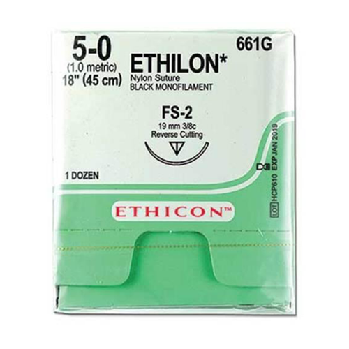 Ethicon Ethilon 5/0, 18' Black Monofilament Non-Absorbable Nylon Suture, 12/Box, 661g