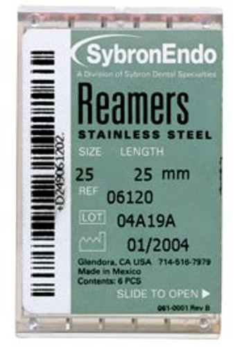 SybronEndo Standard Reamers 25 mm #25, Stainless Steel 6/Box