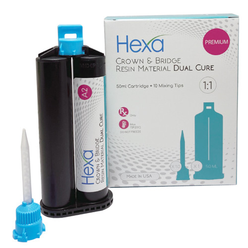 Infection ControlHexa Temp Crown & Bridge Material Dual Cure 1:1 Ratio - Shade A2, 50 ml Cartridge & Tips