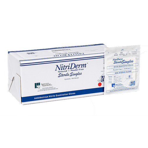 NitriDerm Nitrile Gloves: Sterile SMALL 50 Pair/Box. Powder Free, Smooth, Box