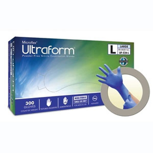 Ultraform Nitrile exam gloves: Small/Medium 300/Bx. Cobalt blue, powder-free