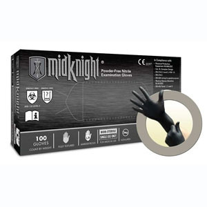MidKnight Nitrile exam gloves: Large, 100/Box, Black, powder-free, non-sterile