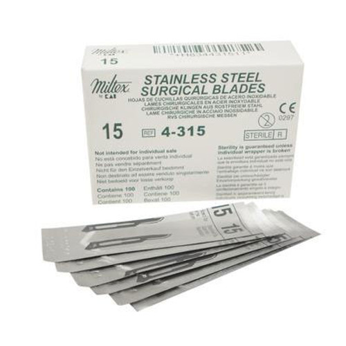Miltex #15 Sterile Stainless Steel Surgical Scalpel Blade 100/Bx