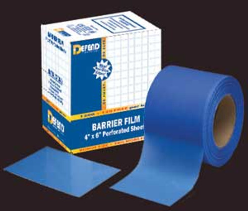 Defend 4' x 6' Blue Barrier Film in Dispenser Box with a low tack adhesive