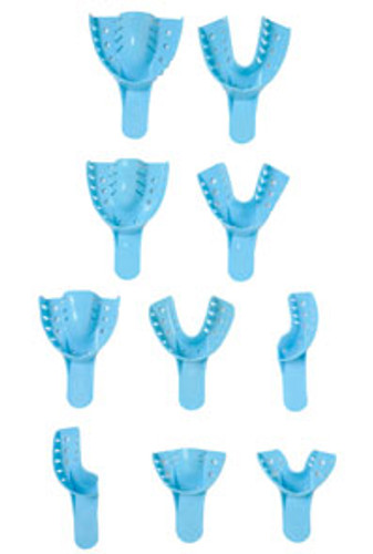 Defend #2 Large Lower Perforated Plastic Impression Trays, Blue. Bag of 12 trays