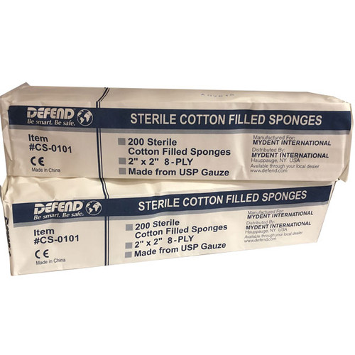 Defend 2' x 2' 8-Ply Sterile Cotton Filled Gauze Sponge, Case of 5000 sponges