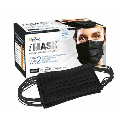 iMask Premium Ear-Loop Masks ASTM Level 2, Black 50/Box