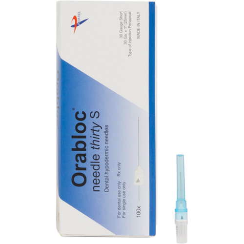 Orabloc Plastic Hub Periapical Dental Needle, 30G Short, Blue, 100/bx.