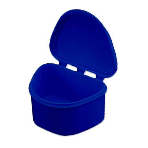 Plasdent Denture Box - Dark Blue Chroma Colored 12/Bx. Plastic with Hinged Lid
