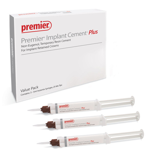 Premier Implant Cement Plus Value Pack, Pink, 3 - 5 ml Automix Syringes and 25