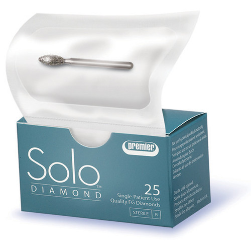 Solo #1900 fine grit, egg shaped diamond bur, single use. Package of 25 burs