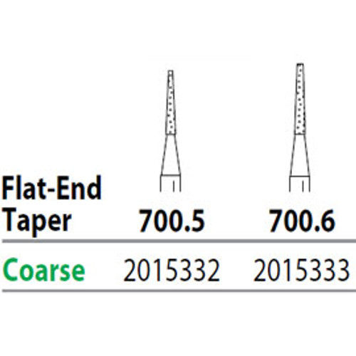 Two Striper FG 700.6 Coarse Diamond Burs, Flat-End Taper. Pack of 5