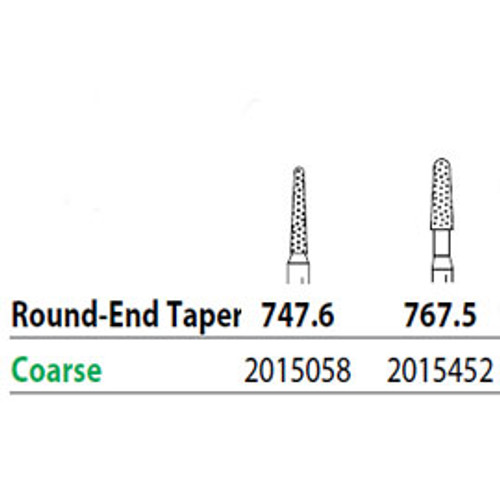 Two Striper FG 747.6 Coarse Diamond Bur Round-End Taper. Pack of 5