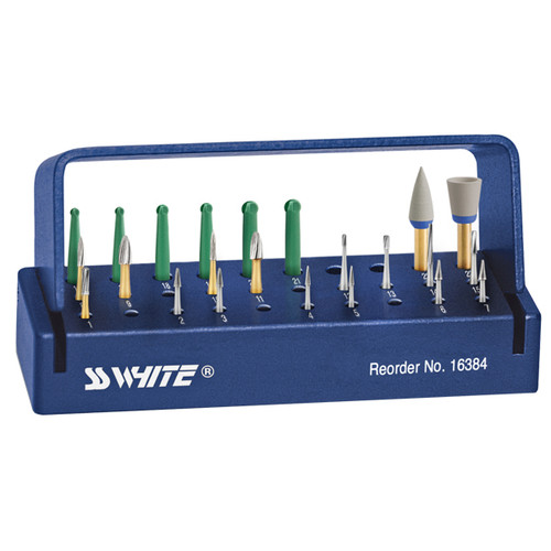 SS White Comfortable Cavity Prep Kit with 30 Hole Autoclavable Block, Single Kit. Includes: