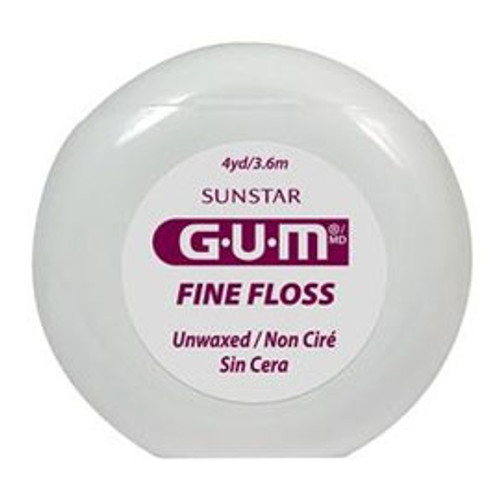 GUM Unflavored Unwaxed Fine Dental Floss - Thin, Shred Resistant. Box of 144