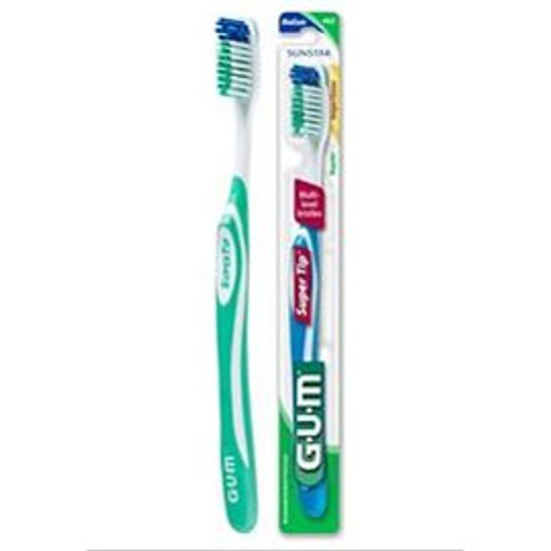 GUM Super Tip Toothbrush - Compact Soft Adult Toothbrush. 27 Tufts, Dome Trim