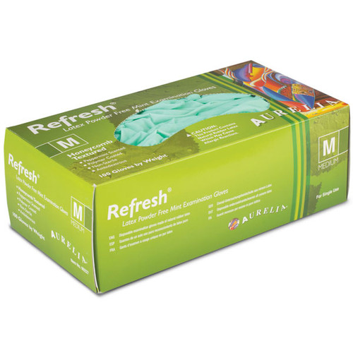 Aurelia Refresh Latex Gloves: X-LARGE 100/Bx. Powder-Free, Polymer-Coated