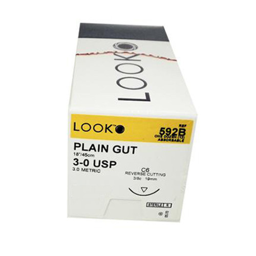 Look 3/0, 18' Absorbable Plain Gut suture with reverse-cutting C6
