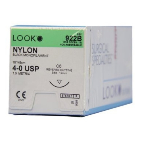 Look 4/0, 18' Nylon Black Monofilament Non-absorbable Suture with Cuticular