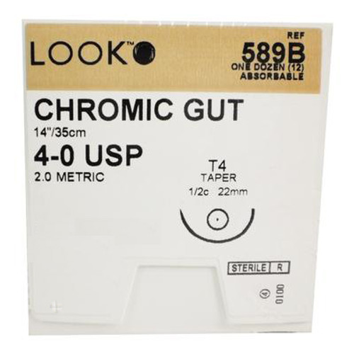 Look 4/0, 14' Chromic Gut Absorbable Suture with Taper Point T-4 Needle