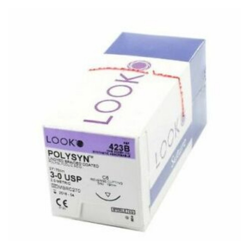 Look 3/0, 27' Coated PGA Undyed Braided Sutures with C-6 reverse-cutting 19mm