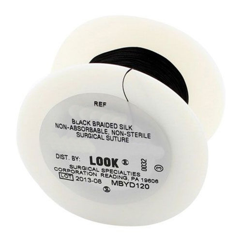 Look 3/0, 25 Yards of Silk Black Braided Sutures on a Spool, Package of 1 - 25