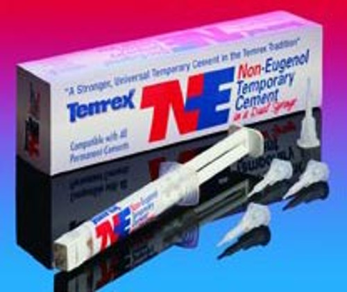 Temrex TNE non-eugenol temporary cement, dual syringe kit. Kit contains: 1 - 6