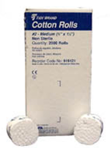 Tidi Plain Wrapped Cotton Rolls 1-1/2' x 3/8', #2 Medium, 2000/Box, Non-Sterile