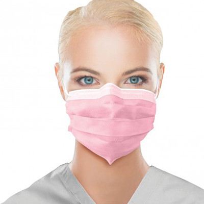 Uniguard Fluidbloq Earloop Mask 4-Ply, PINK 50/Pk. Nose&Chin