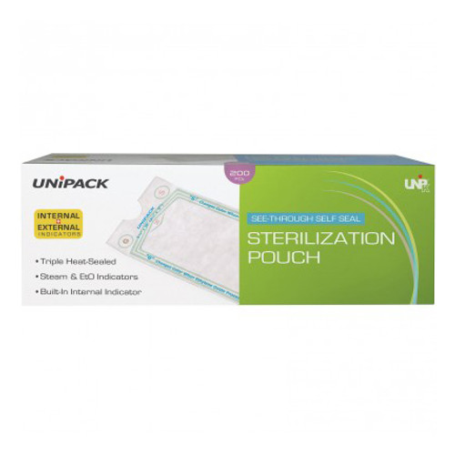 UniPack Self Seal 3-1/4' x 12' Sterilization Pouches 200/Pk. Triple sealed &