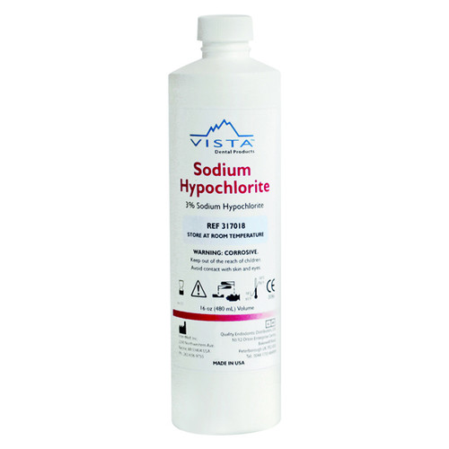 Vista 3% Sodium Hypochlorite - 16oz (480mL) Bottle. For the debridement