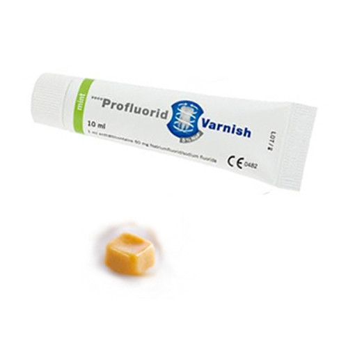 Profluorid 5% Sodium Fluoride Varnish - Caramel, 10 ml tube. White transparent
