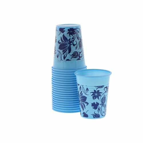 Monoart Plastic Cups Floral Lt. Blue, 200 ml, 100/Packg.