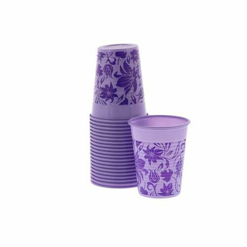 Monoart Plastic Cups Floral Lilac, 200 ml, 100/Pkg.