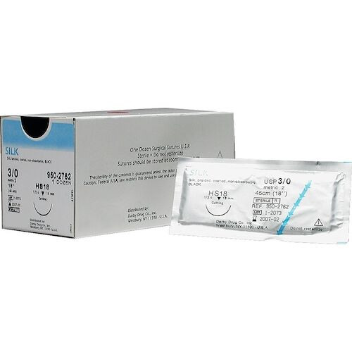 Silk Non-Absorbable Sutures 6-0, NFS-3, Reverse cutting 3/8 circle, 18", 12/Box
