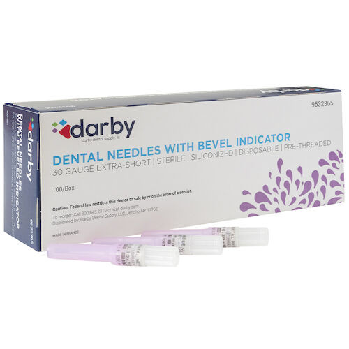 Dental Needles with Bevel Indicator Plastic Hub, Purple, 100/Box, 30 Ga Extra-Short