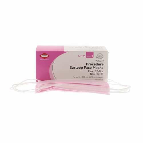 Procedure Earloop Masks ASTM Level 1 Pink, 50/Box