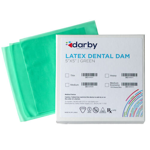 Latex Dental Dams 5" x 5", Medium, Green, 52/Box, 60