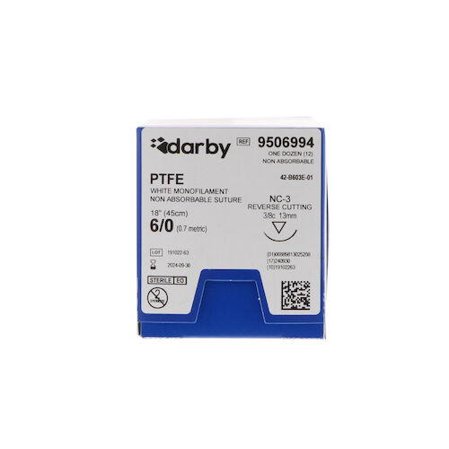 Infection ControlPTFE Sutures  3/8 NC-3  6/0 18", 12/Box