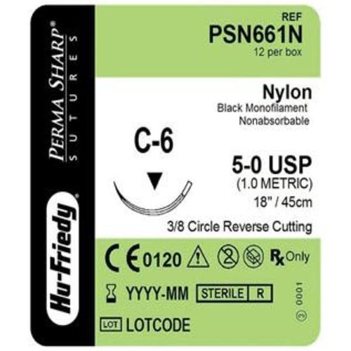 Perma Sharp Suture 5-0 Nylon C-6 Black 18" Monofilament 12/Box (PSN661N)