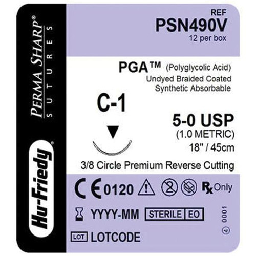 Perma Sharp Suture 5-0 Polyglycolic Acid C-1 Undyed 18" Braid 12/Box (PSN490V)