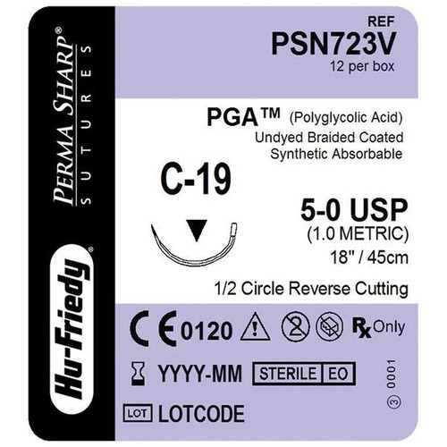 Perma Sharp Suture 5-0 Polyglycolic Acid C-19 Undyed 18" Braid 12/Box (PSN723V)