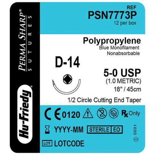 Perma Sharp Suture 5-0 Polypropylene D-14 Blue 18" Monofilament 12/Box (PSN7773P)