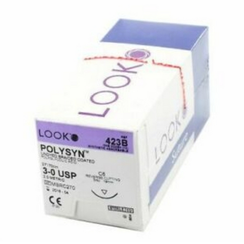 Sutures. PolySyn. 423B 3-0 27" C-6 3/8 Circle 19mm 12/Pack