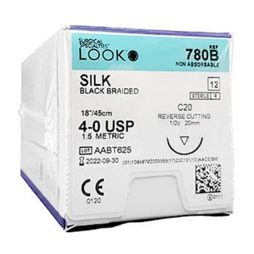 Sutures Black Braid Silk C-20 4/0 12/Box