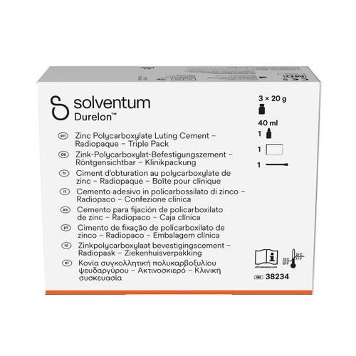 Solventum Durelon Zinc Polycarboxylate Luting Cement Radiopaque Triple Pack, 38234, 20 g powder, 3/PAC, 40 mL liquid, 1 EA