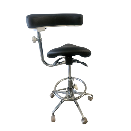 Flight Dental, Flight Saddle Assistant Stool (Saddle Seat, Assistant Armrest, Foot Ring) - BLACK ONLY, FSSAD-607