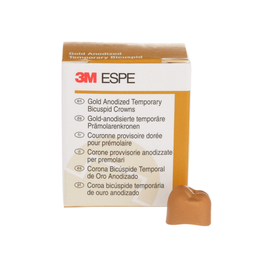 3M-Solventum, 3M Gold Anodized Temporary Bicuspid Crowns, 940640, Lower Right SecondBicuspid, Size 0, 5 Crowns, 940640