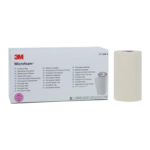 3M-Solventum, Microfoam Surgical Tape Elastic/Foam 4"x5.5yd White Non-Sterile 3/Bx, 1528-4