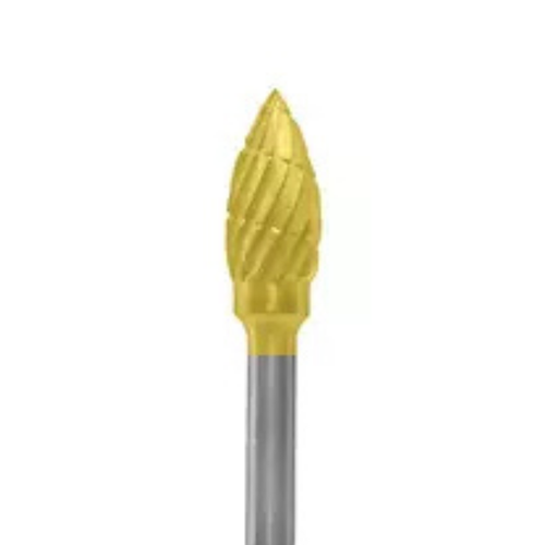 Buffalo Dental, Small Flame (51A) TNT-Coated Dual Cut Regular HP Carbide Bur, 51A-GOLD